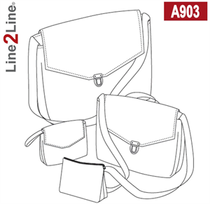 Line2Line snitmønster - A903 Hverdagstaske, computertaske, clutch og kosmetikpung